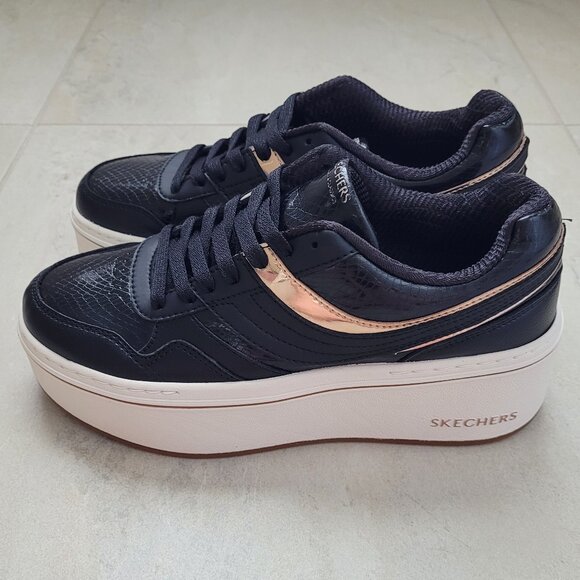 Skechers Court & Classics Paloma Lifted Glow Sneakers Y2K Black/Rose Gold Size 8 - Picture 6 of 11